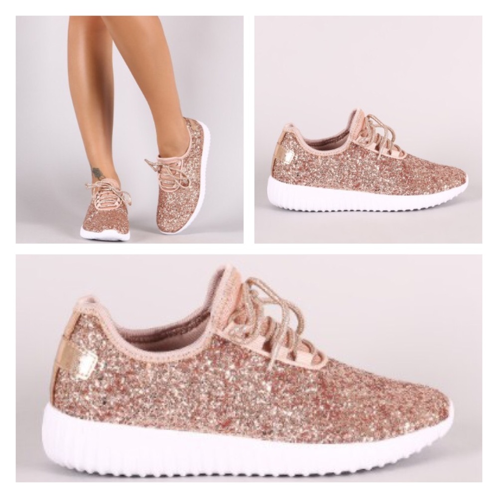 New Arrival- Rose Gold Glitter Sneakers - Picture 6 of 8